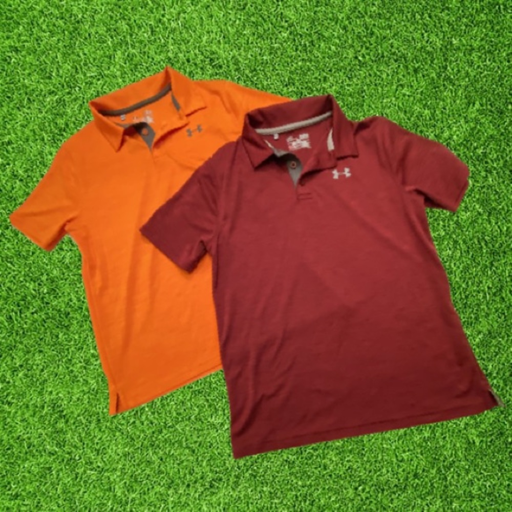 4 items: Under Armour Golf Shirts & DSG Golf Shorts and Pants, Boys Size Large